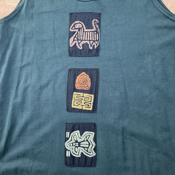 Vintage Blue Cactus Tank Top Maxi Dress Womens Size XL Blue Tribal Native USA - Picture 3 of 10